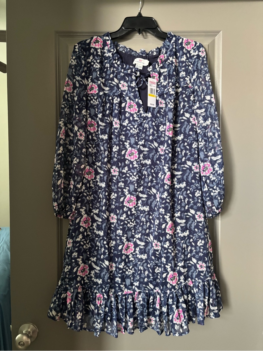 Vineyard Vines Navy Floral Dress with Pink Flowers